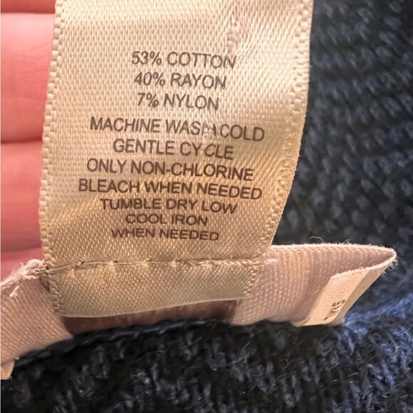 LOFT Chevron Knit Poncho Sweater Navy Gray Draped Cowl Neck Cozy Lagenlook M/L - Picture 4 of 6